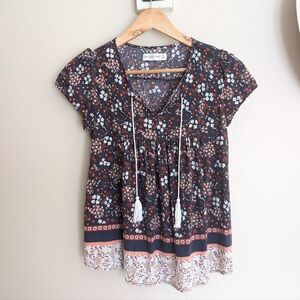 Abercrombie and Fitch Boho Peasant Blouse Floral Print with Tassel Tie Size XS